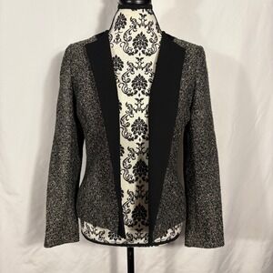 Kasper Separates Petite Black Tweed Collarless Open Front Jacket Blazer 6P